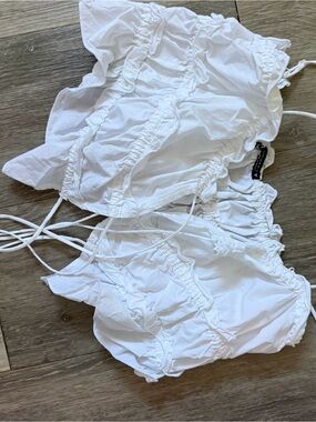 Zara White Ruched Tie-Front Camisole crop Top
